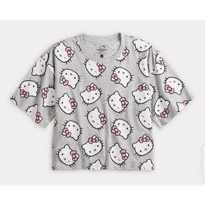 Sanrio HELLO KITTY Raw Edge Crop T-Shirt Large Pink_SS_100% Cotton_New